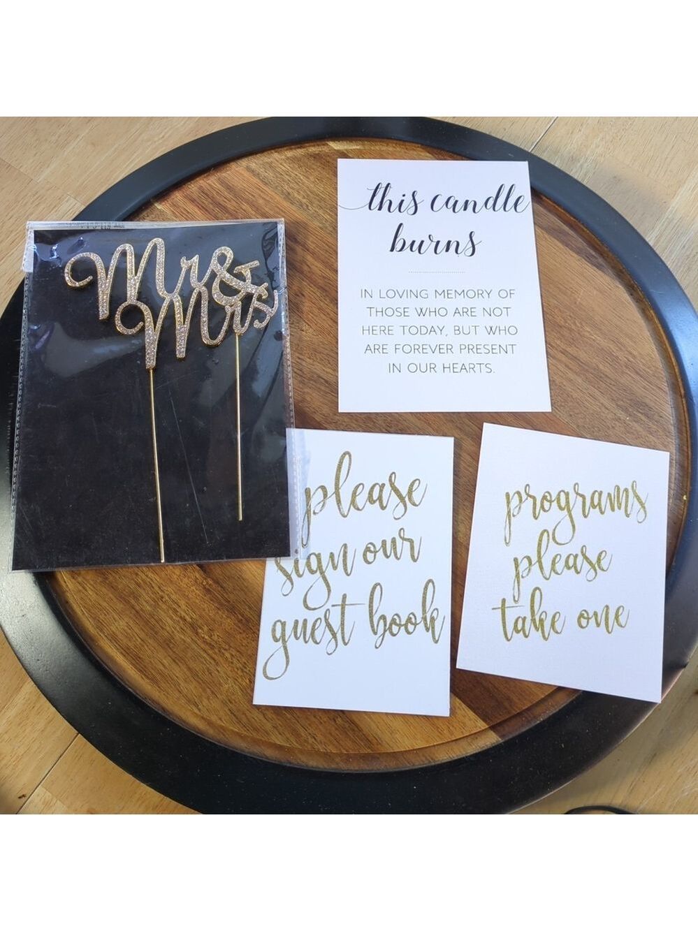 Mr. & Mrs Cake Topper Gold Metal Bridal Wedding Shower Engagement & Cards Bundle